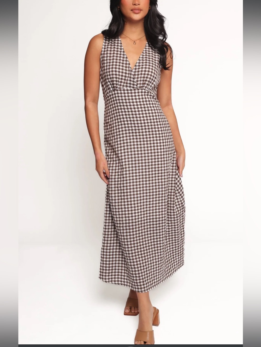 Petal & Pup Queenie Sleeveless Brown Gingham Midi Dress